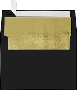 LUXPaper A7 Foil Lined Invitation Envelopes | Peel & Press | 5 1/4" x 7 1/4" | Black w/Gold LUX Lining | 80lb. Text | 50 Qty