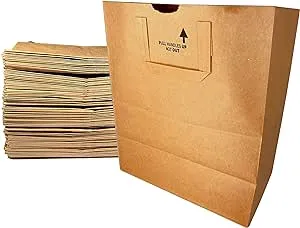 Large Paper Grocery Bags with Handles | 12x7x14 Kraft Brown Heavy Duty Sack | 57 Lbs Basis Weight (50)