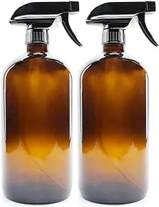 Cornucopia 32oz Amber Glass Spray Bottles (2-Pack); Brown Bottles w/ 3-Setting Trigger Sprayers; Includes Caps for Storage