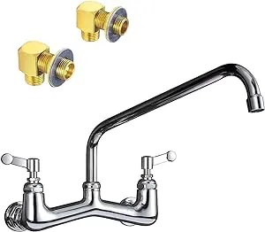 JZBRAIN Commercial Faucet 8 Inch Center with 14″ Swing Spout Wall Mount Kitchen