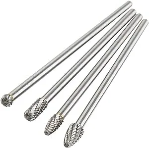 6-Inch Long Carbide Rotary Burr Set 6 mm (0.25 inch) Shank Long Reach Double Cut Tungsten Carbide Rotary File Set Fits Rotary Tool for Woodworking Drilling Carving Engraving, 4pcs