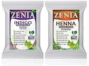 Zenia Indigo Powder and 100 Grams Henna Hair Color Combo Pack