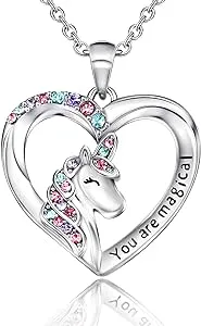 Shonyin Silver Unicorn Necklace for Women Girls CZ Unicorn Heart Necklace You Are Magical Christmas Birthday Valentines Stocking Stuffer Gifts for Girls Daughter Granddaughter Niece