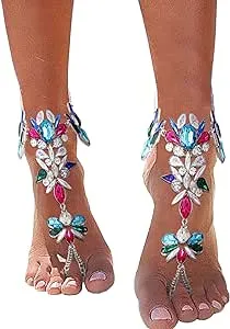 Woeoe Rhinestone Anklet Crystal Barefoot Sandals Foot Chain Pearl Anklets Foot Chain Beach Foot Charm Jewelry for Women