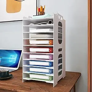 Natwind Office Stackable Paper Organizer for Desk White Desktop File Sorter Desk Organizer Letter Tray Holder Document Storage Rack for Home Office School 10-Tier