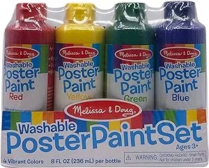 Melissa & Doug Washable Poster Paint Set (4 Colors Red, Yellow, Green, Blue)