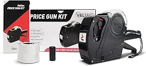 Veltec Price Gun Starter 1-Line, 8 Digits – Includes 2000 White Labels, 1 Inker and Starter Labels Preloaded, and Extra Ink Roller