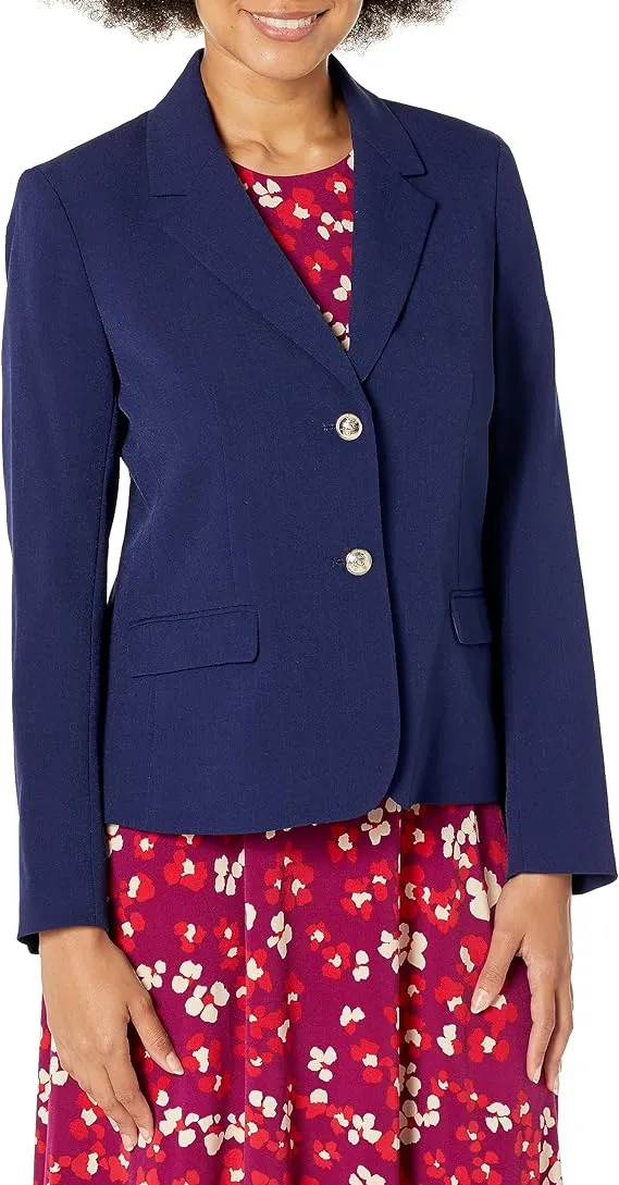 Kasper Women's Two Button Jacket in Navy | 14 | Lord & Taylor