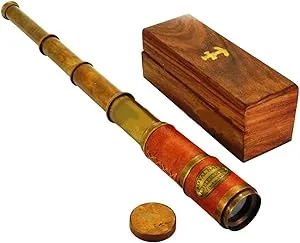 Beautiful Pink Leather Encased Brass Telescope with Wood Box Handmade Rustic Vin