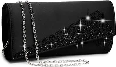 Dasein Women's Satin Rhinestone Clutch Evening Bags Sparkle Glitter Shiny Purse Handbag for Party Wedding Cocktail Prom