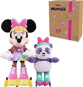 Disney Junior Minnie Mouse Roller-Skating Party Minnie Mouse, Interactive Light Up Feature Plush with Talking, Singing, and Moving, Includes a Roller-Skating Panda, by Just Play