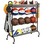 Basketball Rack, Garage Ball Storage Stand 4-Layer Ball Rack Rolling Balls Organ