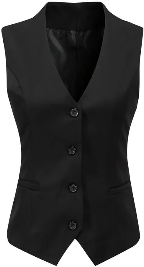 Foucome Women's Formal Regular Fitted Business Dress Suits Button Down Vest Waistcoat