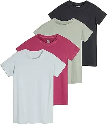 Real Essentials 4 Pack: Girls Short Sleeve Dry-Fit Crew Neck Active Athletic ...