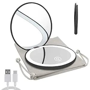 Compact Mirror with LED Light,1x/10x Magnifying Rechargeable Mirror,3.5in, Dimmable Travel Mirror for Purse,Pocket,Handheld 2-Sided Makeup Mirror