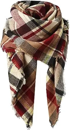 American Trends Womens Fall Winter Scarf Plaid Tassel Soft Warm Blanket Scarves Womens Shawl Wraps