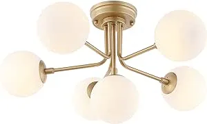 Jonathan Y Olivier Parisian 24" 6-Light Globe Modern Industrial Iron Bistro LED Semi Flush Mount - Gold