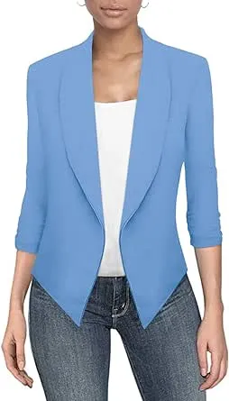 Hybrid & Company Women Casual Open Front Blazer Jacket in Blue | Large