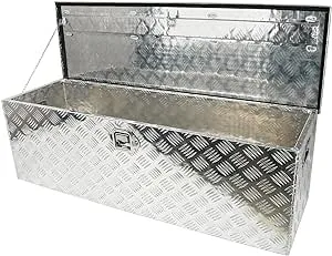 Aikosin 48 Inch Aluminum Silver Plated Truck Tool Box Pickup Truck Bed Storage, Waterproof Underbody Tool Box Storage Trailer Tongue Box with Lock and Key for RVs, ATVs, Trailer & Truck (48"x15"x15")