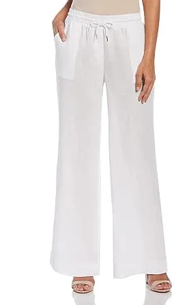 Cubavera Women's Wide Leg Drawstring Linen Pant