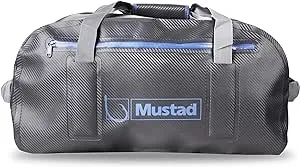 Mustad Dry Duffle Bag 50L, Water-Resistant 500-Denier Tarpaulin, Zippered Main Compartment, Adjustable Shoulder Straps, Grey/Blue