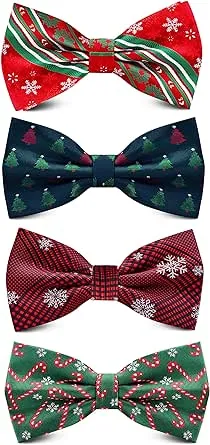 GUSLESON 4PCS Men&#039;s Christmas Bow tie Double Fold Pre-Tied Bow ties Snow Tree Pa