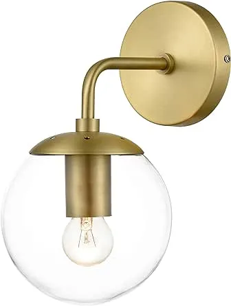 Light Society LS-W264-BB-CL Zeno Brushed Brass and Clear Glass Globe Wall Sconce, Mid Century Modern Retro Vintage Style