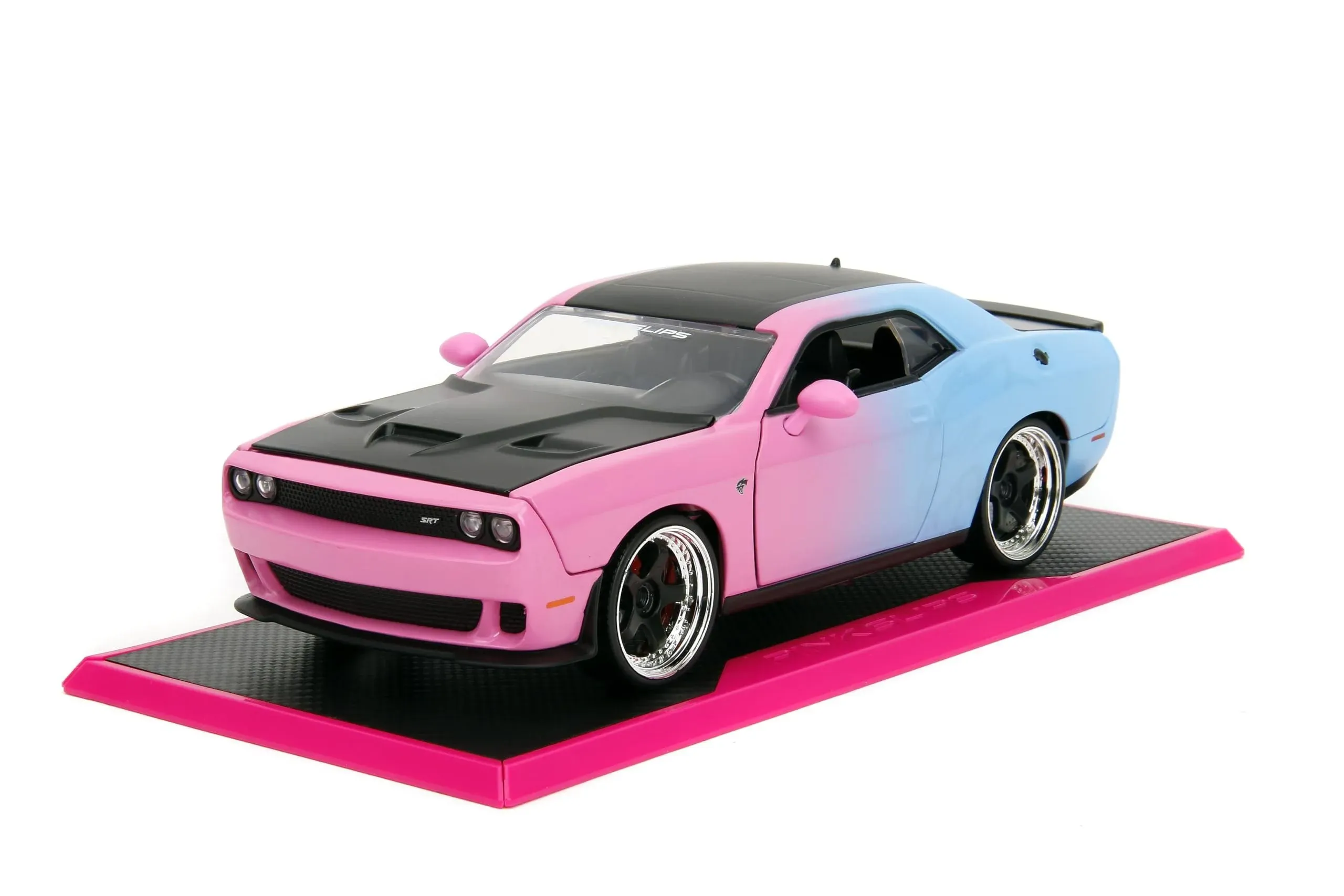 2015 Dodge Challenger SRT Hellcat Pink and Blue Gradient with Matt Black Hood and Top "Pink Slips" Series 1/24 Diecast Model Car by Jada