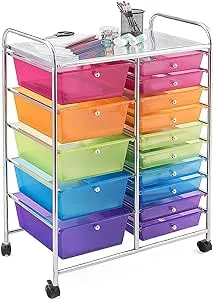 Costway 15 Drawer Rolling Storage Cart Tools Scrapbook Paper Office School Organizer Colorful