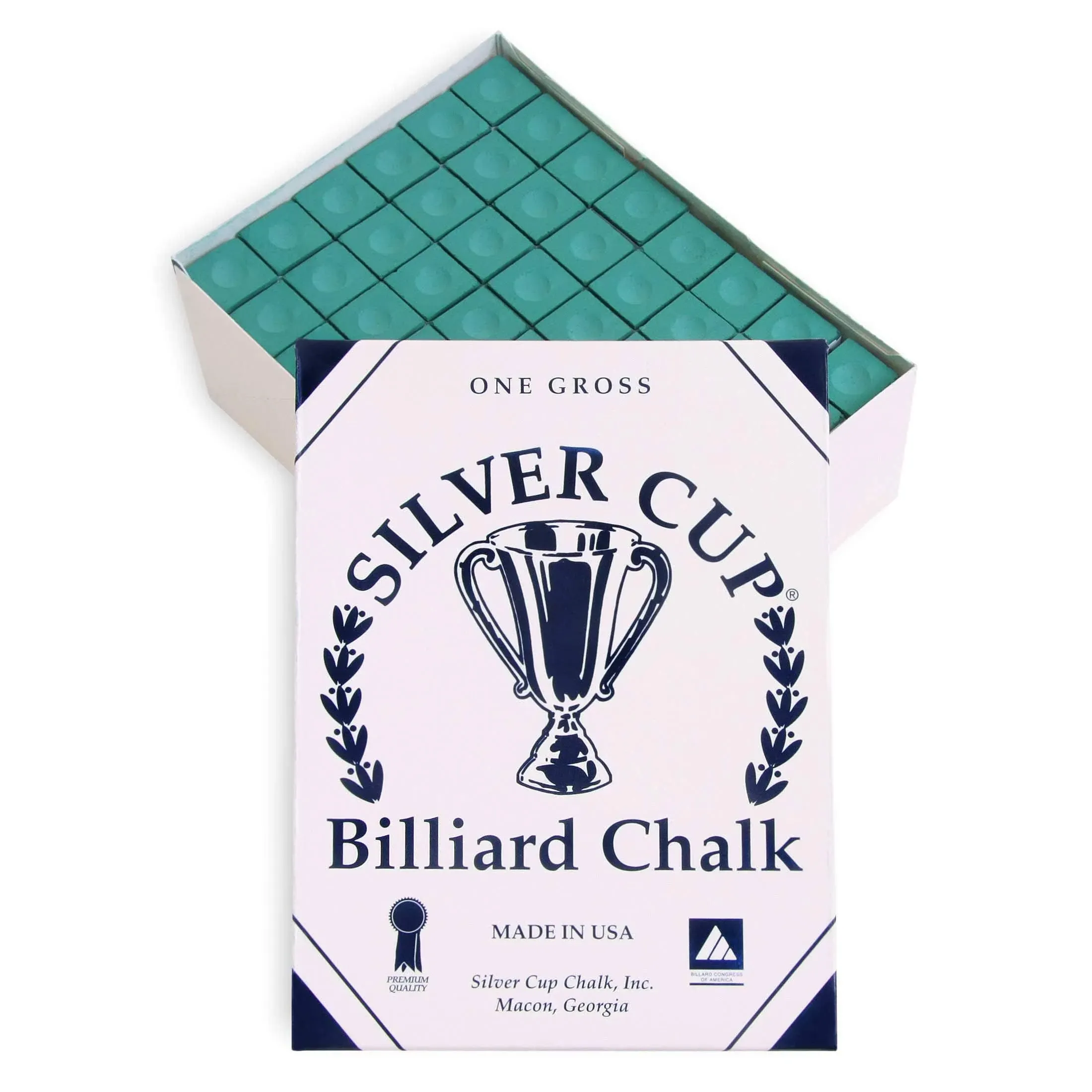 Silver Cup Pool Cue Billiard Premium Chalk -One Gross 144 Pcs, Green