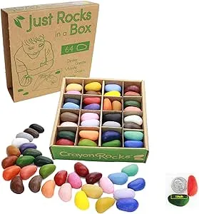 Crayon Rocks Just Rocks in a Box, 32 Colors, Tripod Grip Crayons Made For Handwriting Development in Kids and Toddlers, Fun & Educational, Creative Activity, 2 of Each Color - 64 Count