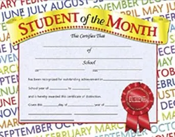 Hayes Student of the Month Certificate 36/Pack H-VA628