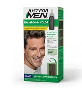 Just For Men Shampoo-In Color (Formerly Original Formula), Mens Hair Color with Keratin and Vitamin E for Stronger Hair - Medium-Dark Brown, H-40, Pack of 1