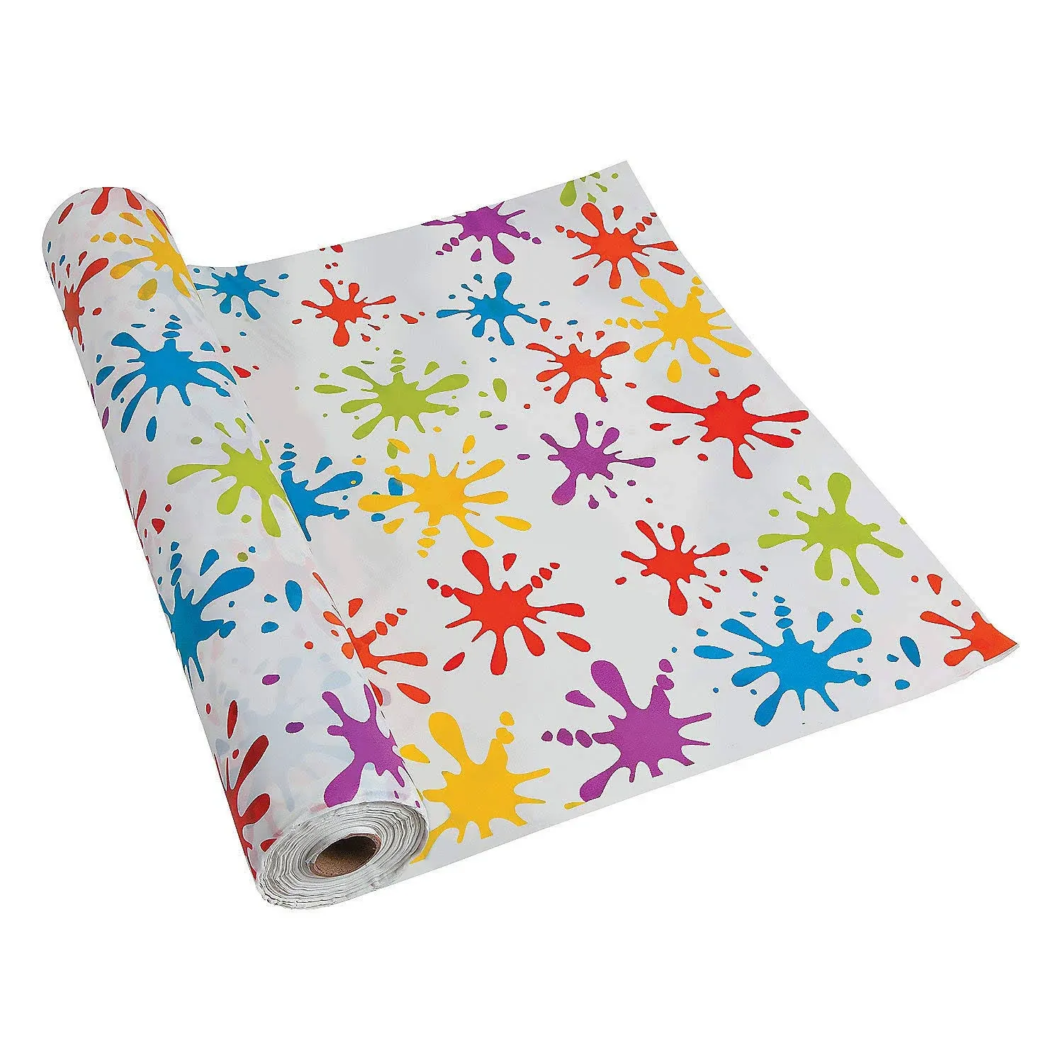 Fun Express Paint Splatter Tablecloth Roll, Disposable Plastic - 100 feet Long - Art Party Decorations and Supplies - VBS Vacation Bible School Supplies/Decor