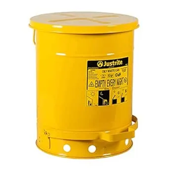 JUSTRITE 09301 Oily Waste Can, 10 Gal., Steel, Yellow