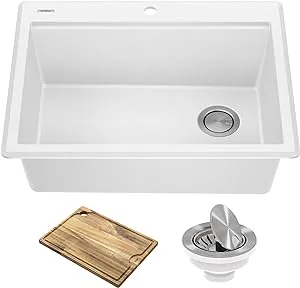 Kraus 28 in. Bellucci Granite Composite Workstation Drop-In Top Mount Single Bowl Kitchen Sink in with Accessories, White