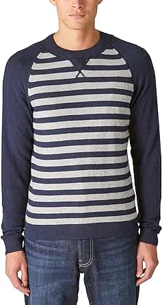 Lucky Brand Men's Cloud Soft Stripe Raglan Sweater, Straw Heather Combo, Medium