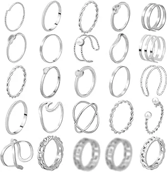 ONESING 25-120 Pcs Knuckle Rings for Women Stackable Rings Set Girls Bohemian Retro Vintage Joint Finger Rings Hollow Carved Flowers