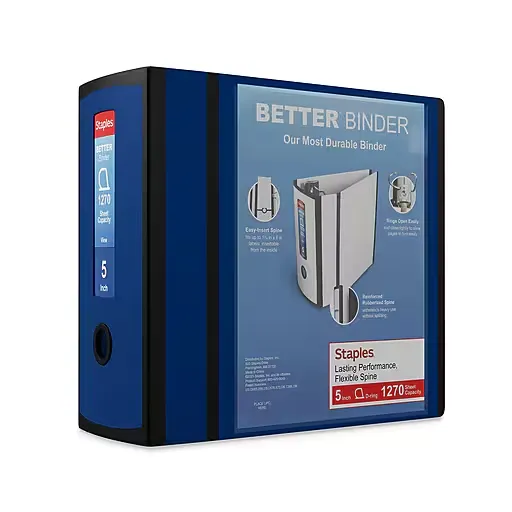 Staples 5"" 3-Ring Better Binder, D-Ring, Navy Blue (27925)