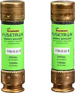 Bussmann BP/FRN-R-60 60 Amp Fusetron Dual Element Time-Delay Current Limiting Class RK5 Fuse, 250V Carded UL Listed, 2-Pack