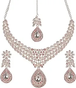 Touchstone Indian wedding jewelry sets for women necklace bollywood jewellery set desi bridal designer necklaces earrings artificial joyeria rhinestone crystal fancy in white or silver or gold tone