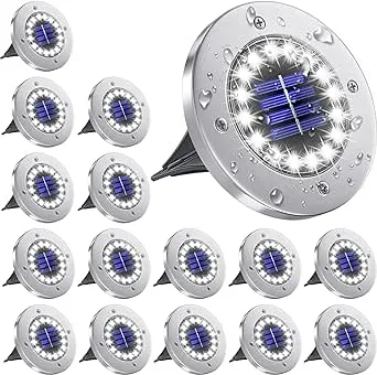 NFESOLAR Solar Lights Outdoor with 16 LEDs, Bright Solar Ground Lights Outdoor Waterproof Solar Disk Lights for Pathway Garden Yard Lawn Walkway