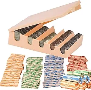 Coin Changers Tray Bundle of 100 Assorted Wrappers with 1 Compact Coin Sorter & Counter Organizer