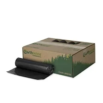 Earthsense® Commercial Linear Low Density Recycled Can Liners, 45 gal, 1.25 mil, 40&quot; x 46&quot;, Black, 100/Carton - M-604515-4390 - CT/1