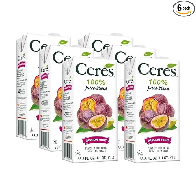 Ceres 100% All Natural Pure Fruit Juice Blend, Passion Fruit - Gluten Free, Rich in Vitamin C, No Added Sugar or Preservatives, Cholesterol Free - 33.8 FL OZ (6)