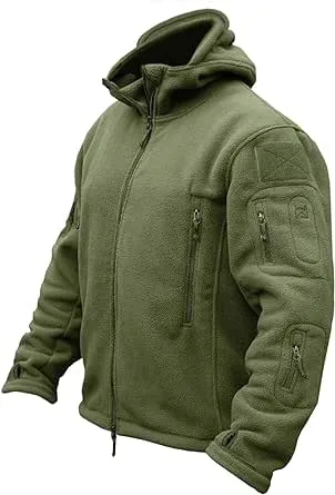 CRYSULLY Mans Army Multi-Pocket Full Zip Outerdoor Tactical Jackets Warm Hoodie Parka Jacket Green