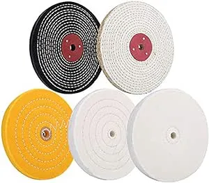 SCOTTCHEN 8 inch Buffing Polishing Wheel Soft(60 Ply) Fine（60 Ply） Medium（40 Ply） Coarse（3/5 in Thick） Rough（3/5 in Thick） Polish Pad for Bench Grinder with 5/8" Arbor Hole 5 Pcs