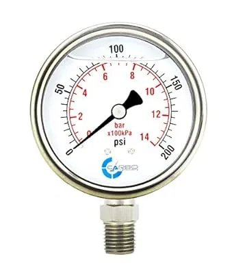 2-1/2" Pressure Gauge, Stainless Steel Case, Liquid Filled, Lower Mnt 200 PSI  | eBay