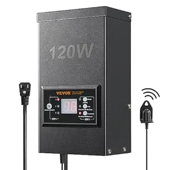 VEVOR 120W Low Voltage Landscape Transformer with Timer and Photocell Sensor, Waterproof Landscape Lighting Transformer, 120V AC to 12V AC for Outdoor, Spotlight, Pathway Light, Pool Light, ETL.