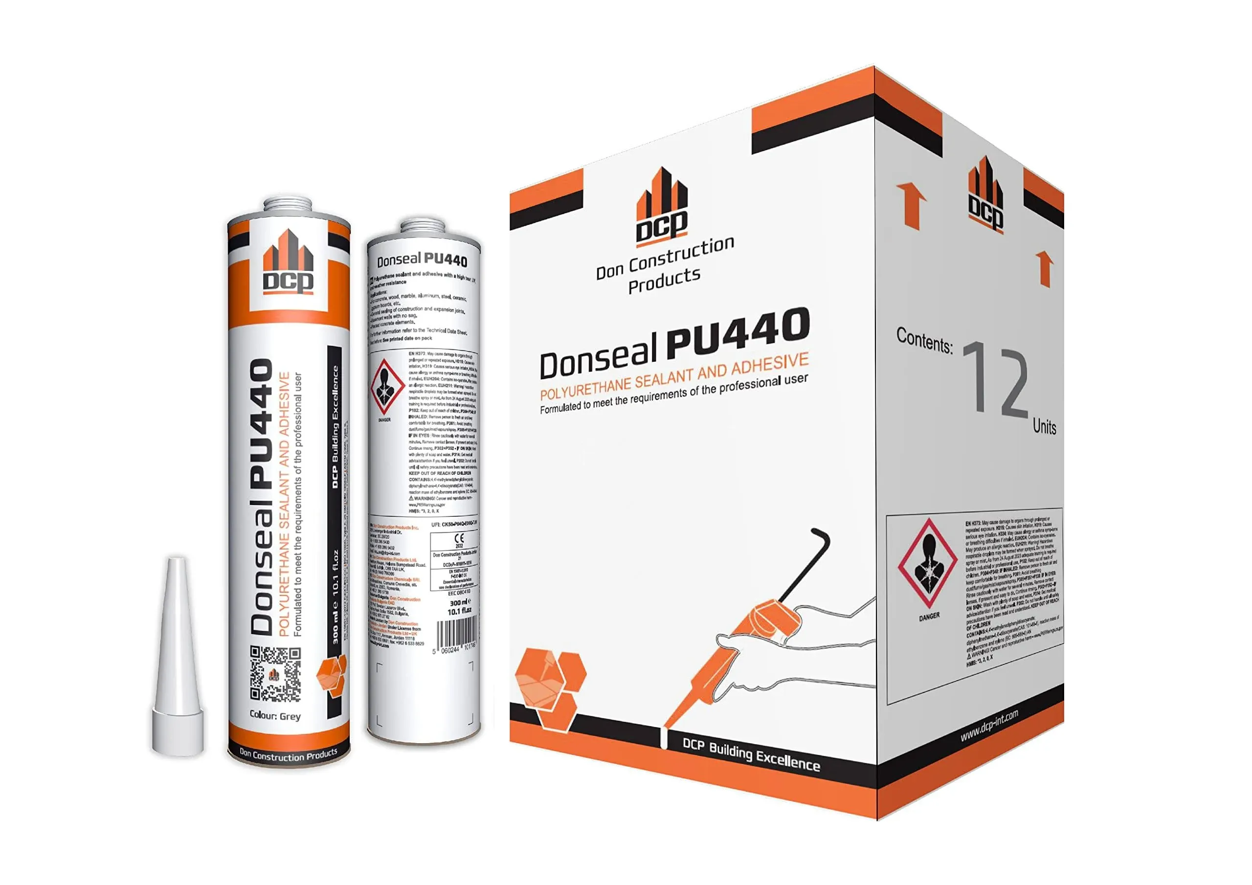 DCP Donseal PU440 Concrete Sealant 2 Pack - Paintable Concrete Expansion Joint Filler - Non-Sag Polyurethane Caulk for Joints & Walls - Grey